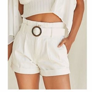 Belted Paperbag Denim Shorts
